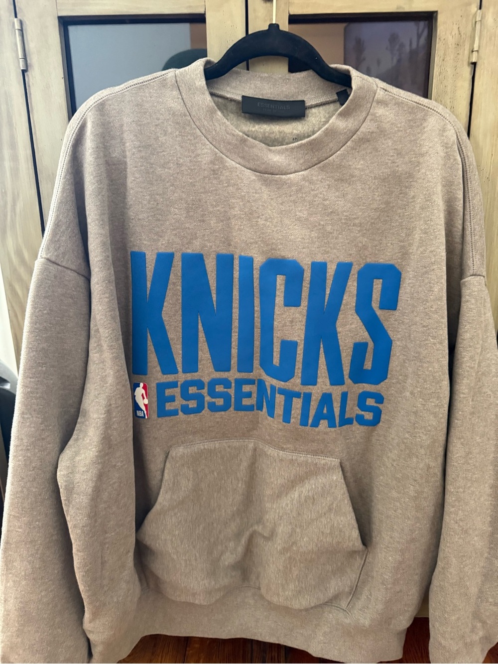 Fear of God Crewneck Sweatshirt - Taupe with Blue Knicks Logo